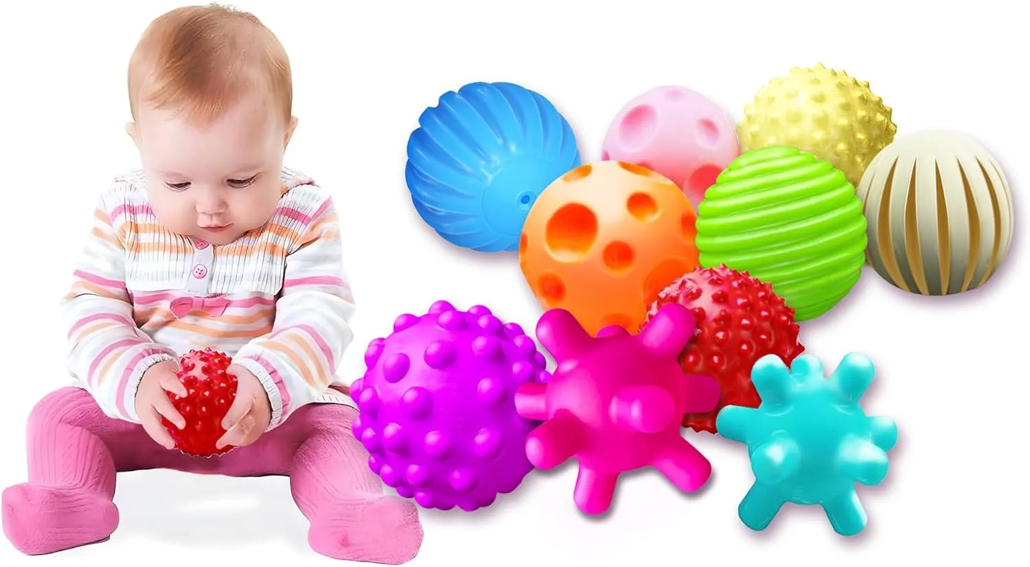 10 Pack Sensory Balls for Babies Kids, 6 to 12 Months Baby Toy Ball Toddlers and Infant Small Massage Soft Textured Multi Ball Set