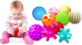10 Pack Sensory Balls for Babies Kids, 6 to 12 Months Baby Toy Ball Toddlers and Infant Small Massage Soft Textured Multi Ball Set
