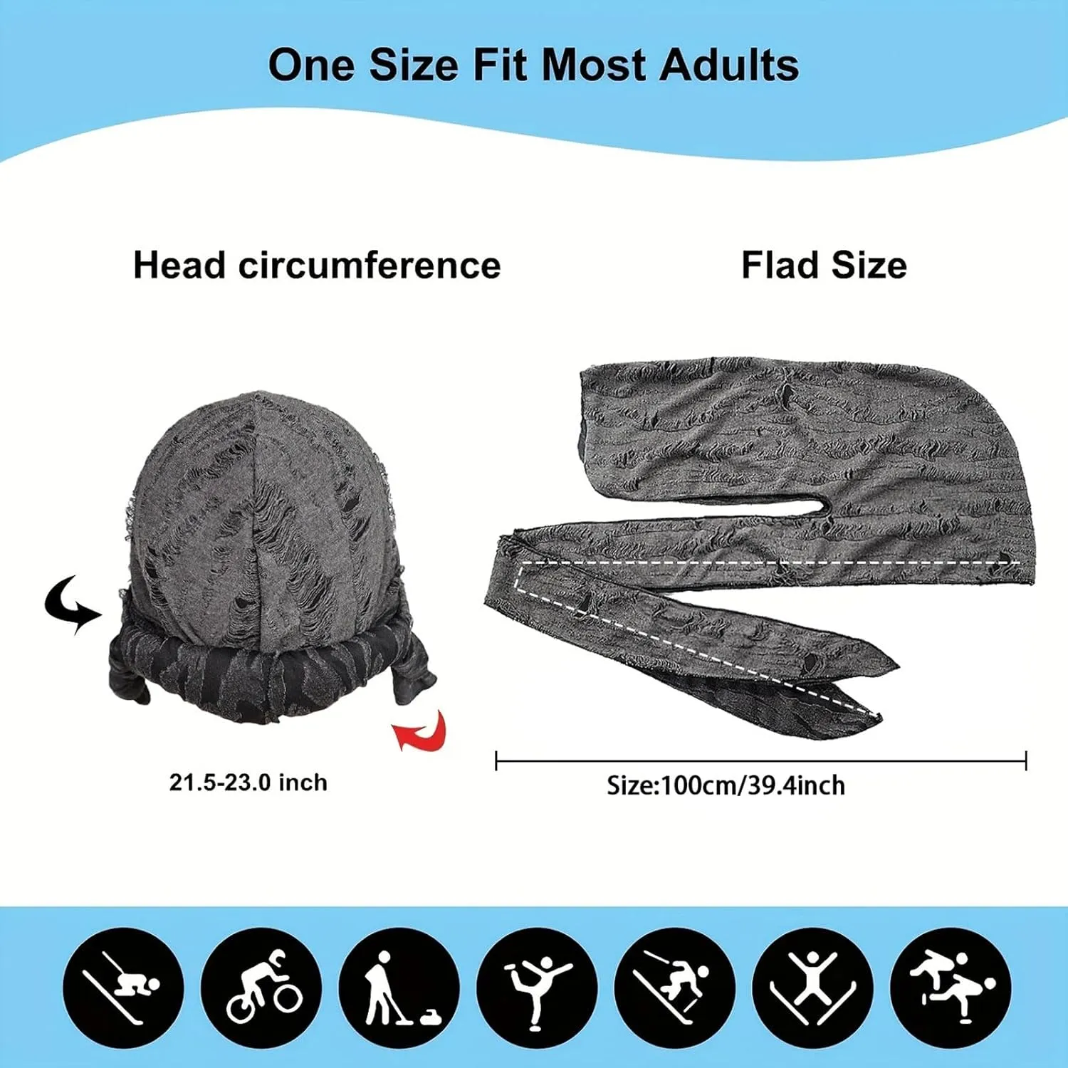 2 Pieces Durag Hat for Men, Silk Satin Durag Long Tail Pirate Wave Cap Durag Broken Feather Turban Headwear