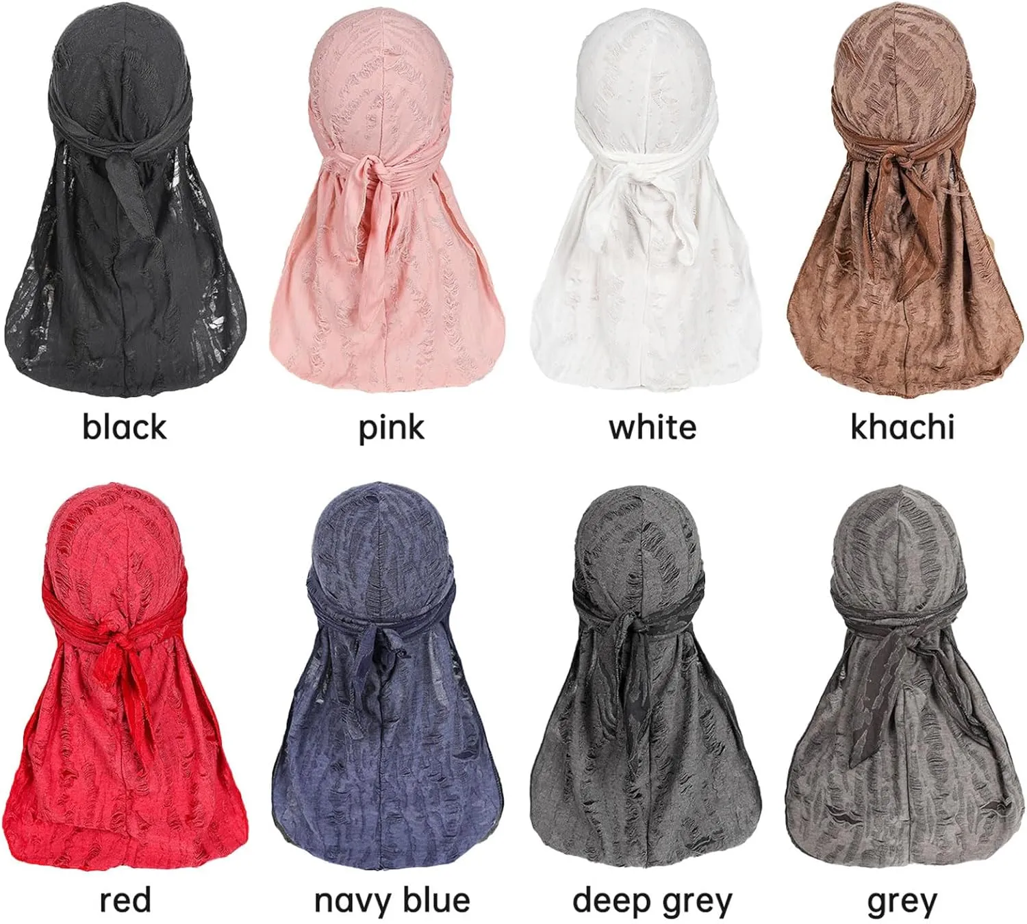 2 Pieces Durag Hat for Men, Silk Satin Durag Long Tail Pirate Wave Cap Durag Broken Feather Turban Headwear
