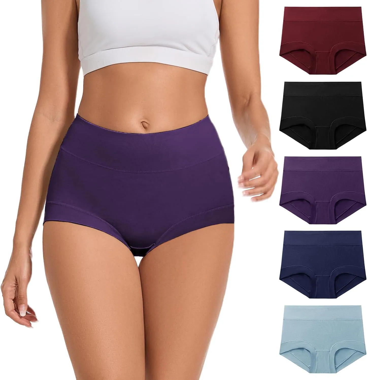 5 Pack Womens Cotton High Waisted Full Coverage Underwear(Regular & Plus Size)