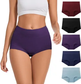 5 Pack Womens Cotton High Waisted Full Coverage Underwear(Regular & Plus Size)