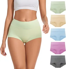 5 Pack Womens Cotton High Waisted Full Coverage Underwear(Regular & Plus Size)