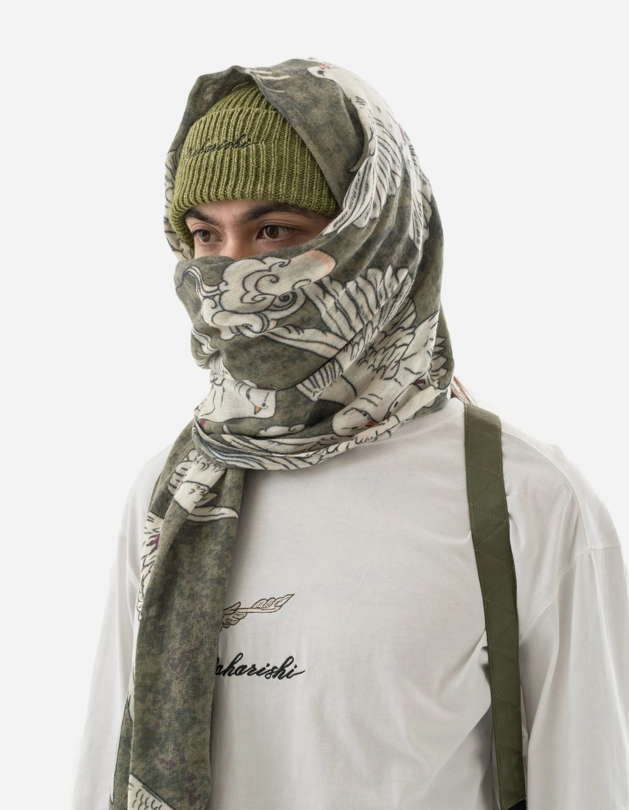 Olive Peace Dove Patterned Pashmina Shawl