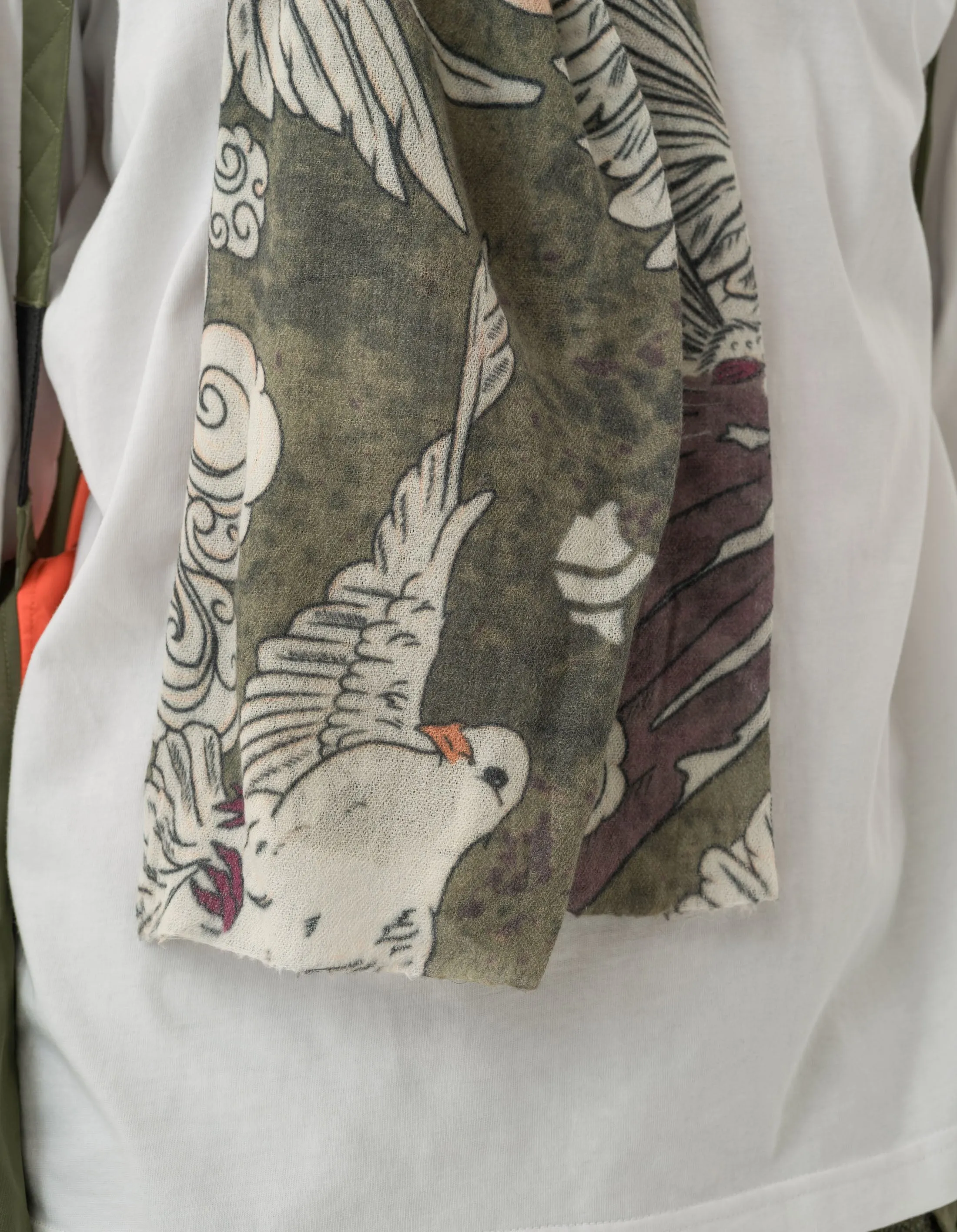 Olive Peace Dove Patterned Pashmina Shawl