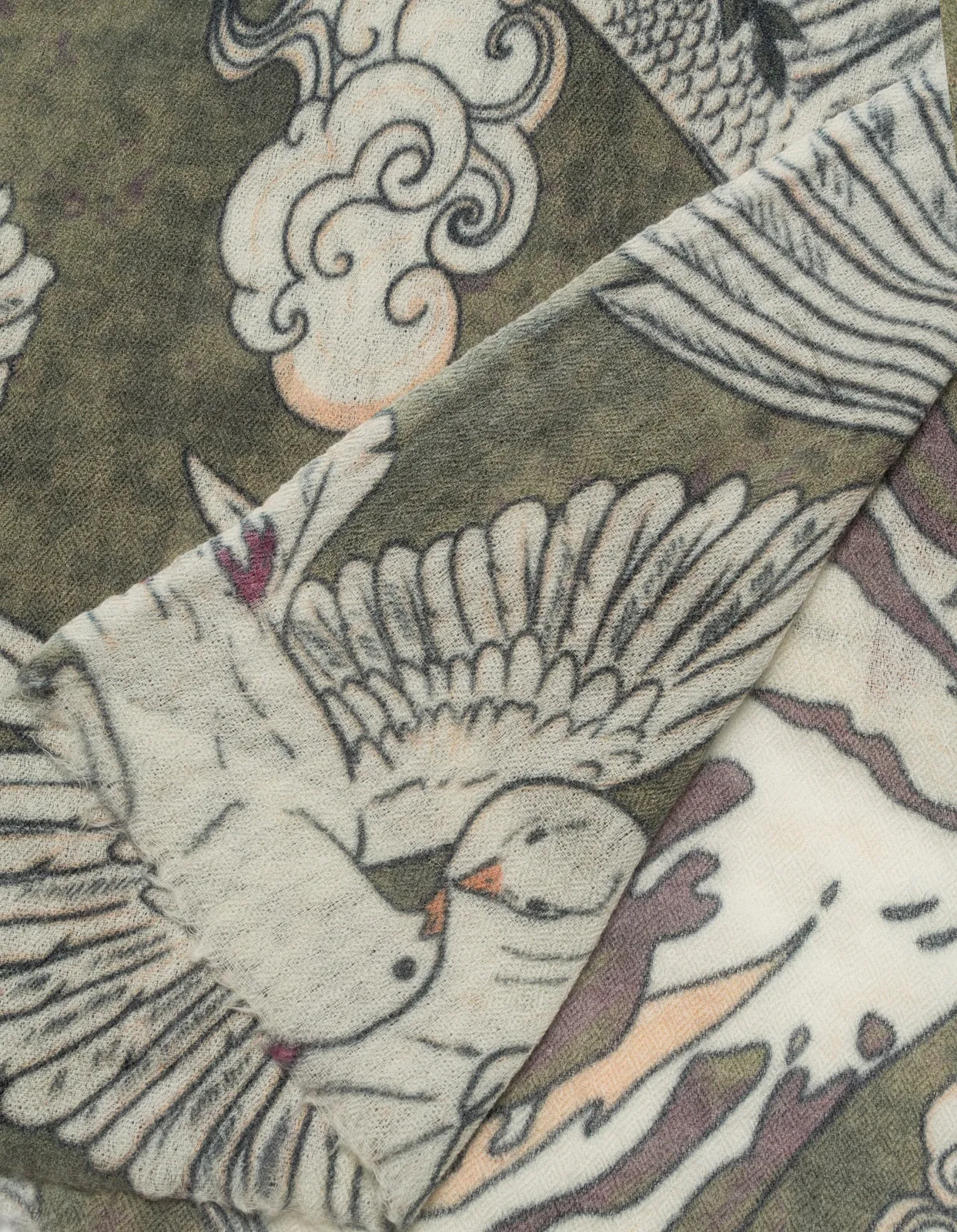Olive Peace Dove Patterned Pashmina Shawl