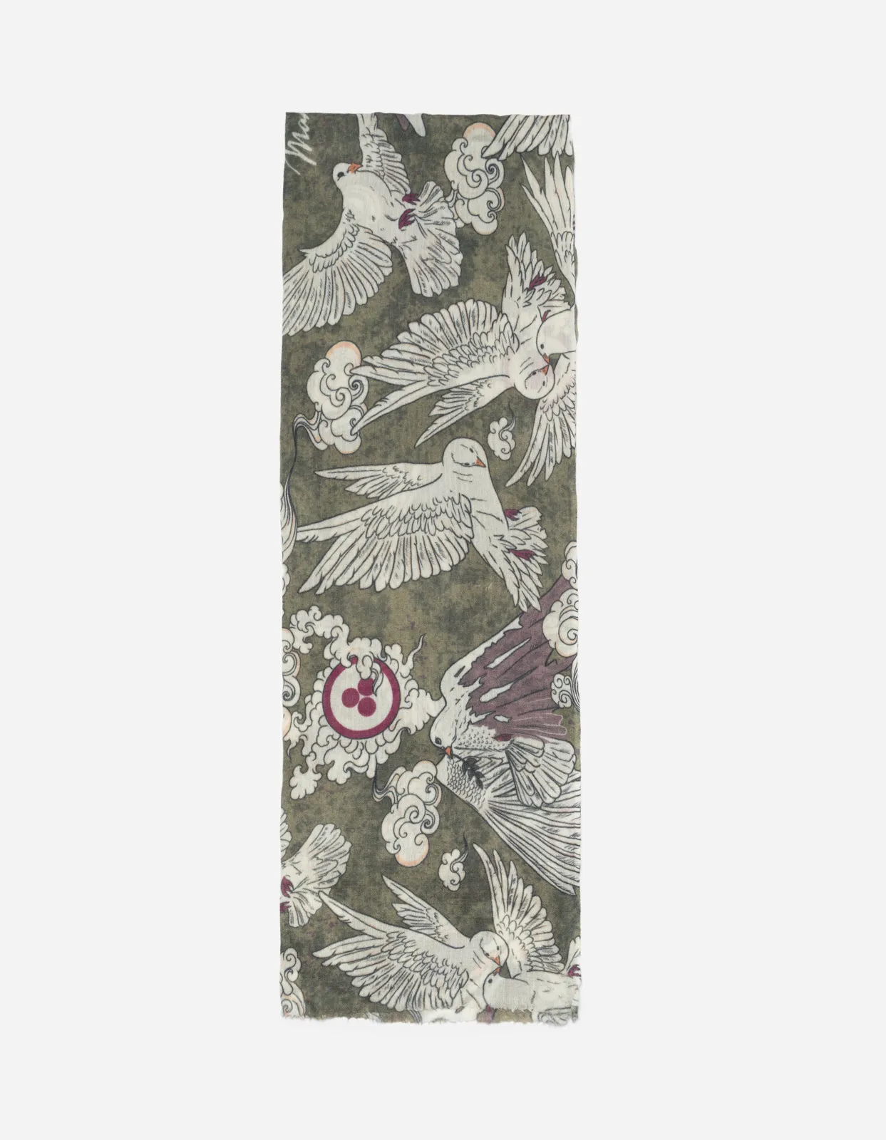 Olive Peace Dove Patterned Pashmina Shawl