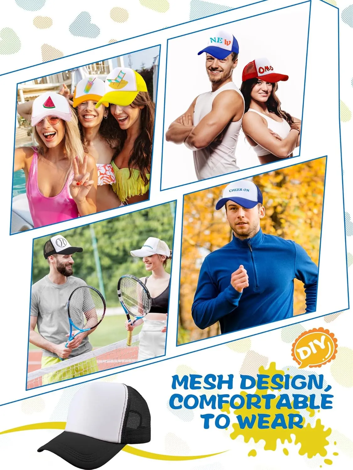 6 Pack Adult Trucker Cap Summer Mesh Baseball Cap DIY Sublimation Trucker Hat for Men Women Summer Outdoor Activities