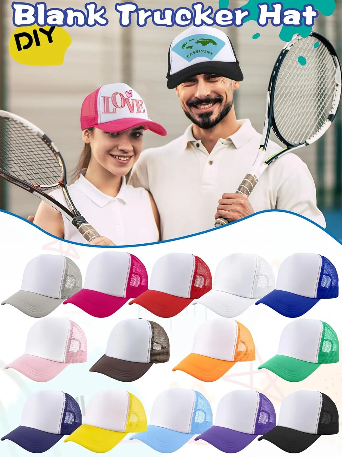 6 Pack Adult Trucker Cap Summer Mesh Baseball Cap DIY Sublimation Trucker Hat for Men Women Summer Outdoor Activities