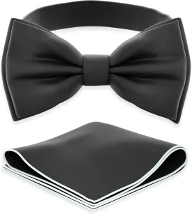 Adam Young Men's Bow Ties with Handkerchief Pre-Tied Style Formal Satin Classic Bowtie for Tuxedo Faux Silk