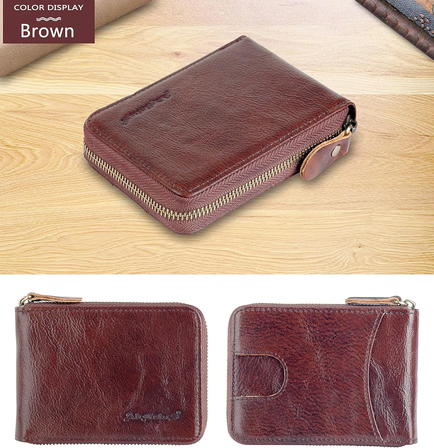 Admetus Men's Zipper Wallet Leather Bifold Wallets Slim RFID Blocking Zip Around Credit Card Holder Compact Small Wallet