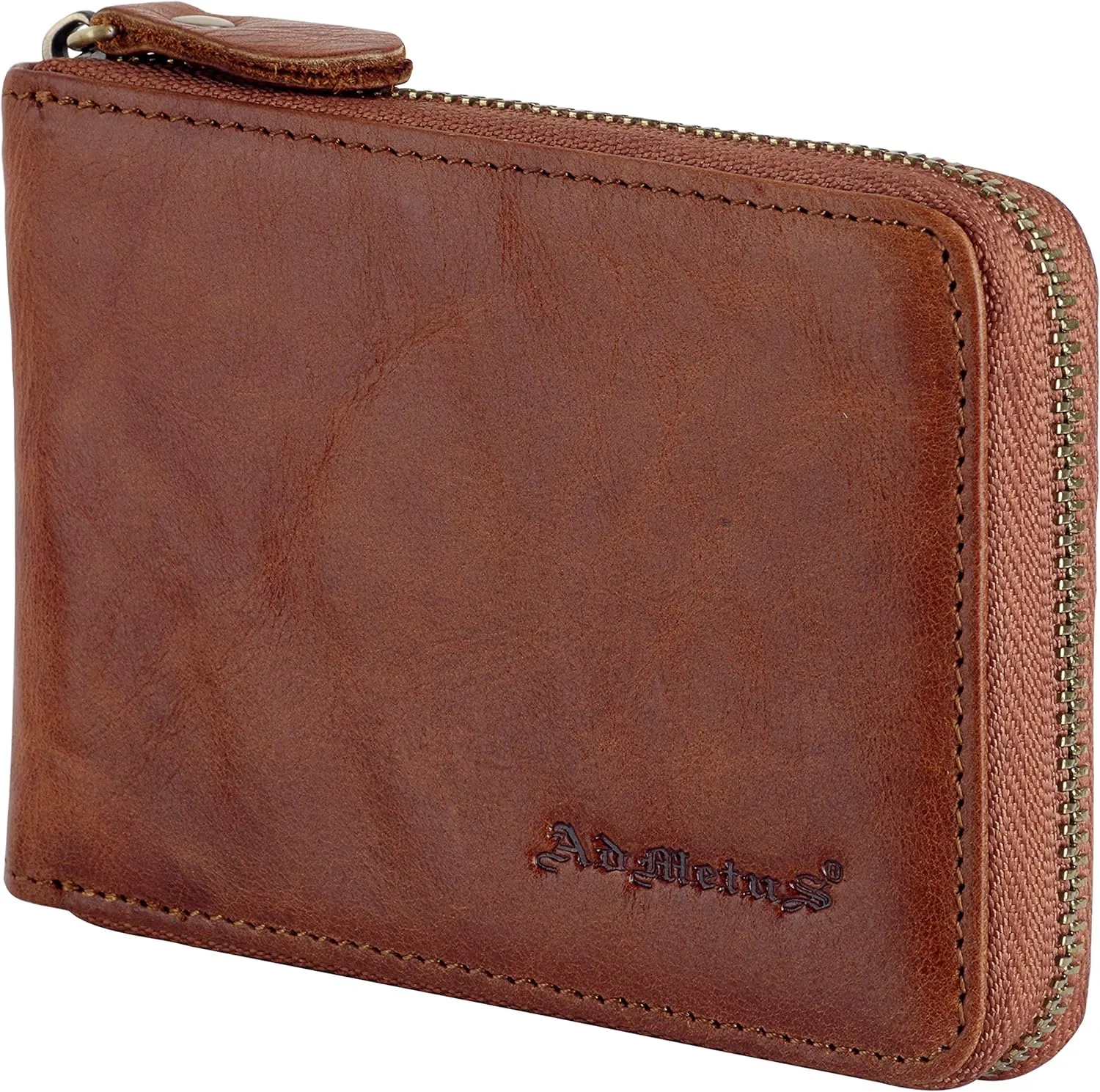 Admetus Men's Zipper Wallet Leather Bifold Wallets Slim RFID Blocking Zip Around Credit Card Holder Compact Small Wallet