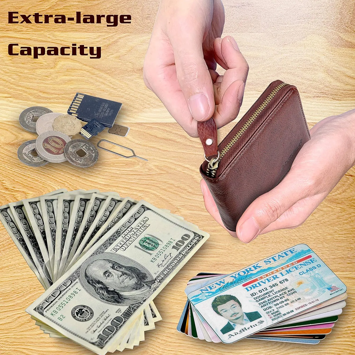 Admetus Men's Zipper Wallet Leather Bifold Wallets Slim RFID Blocking Zip Around Credit Card Holder Compact Small Wallet