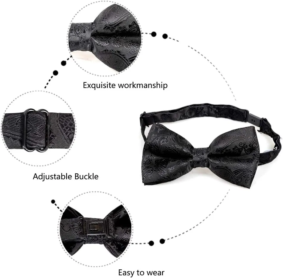 Alizeal Mens Paisley Bow Tie, Pocket Square, Cufflinks Set