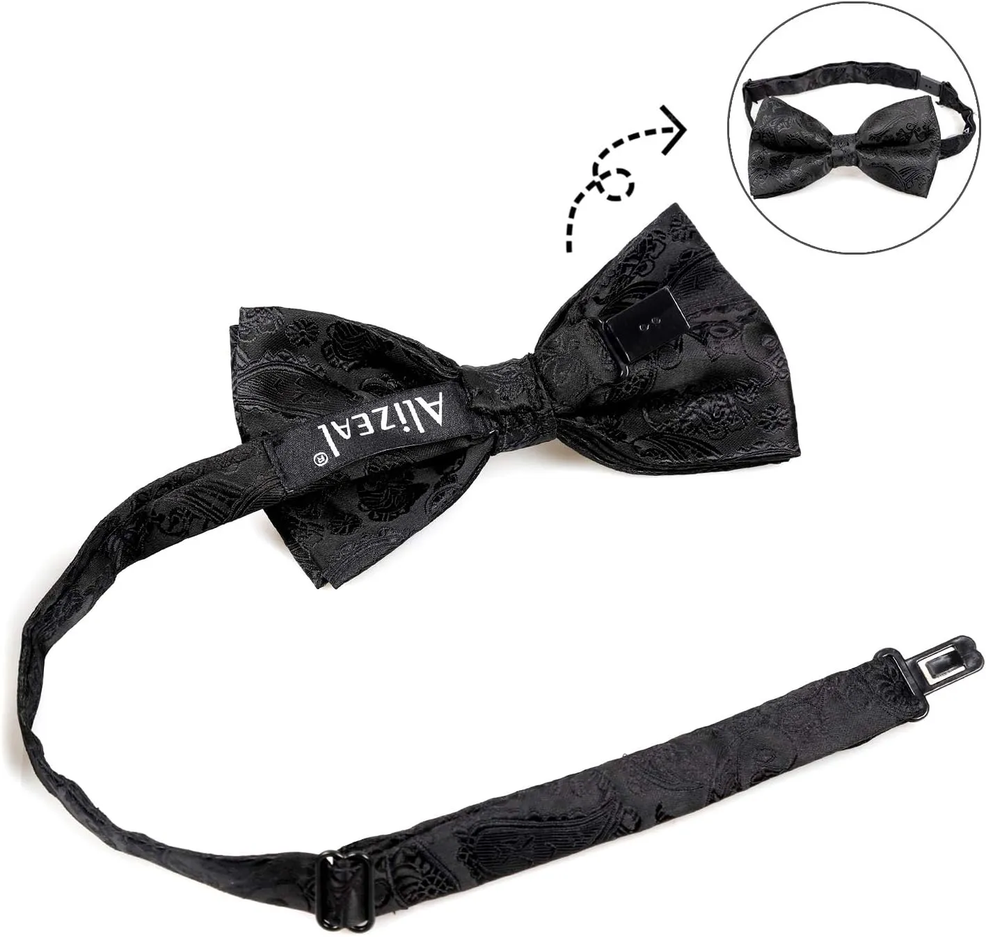 Alizeal Mens Paisley Bow Tie, Pocket Square, Cufflinks Set