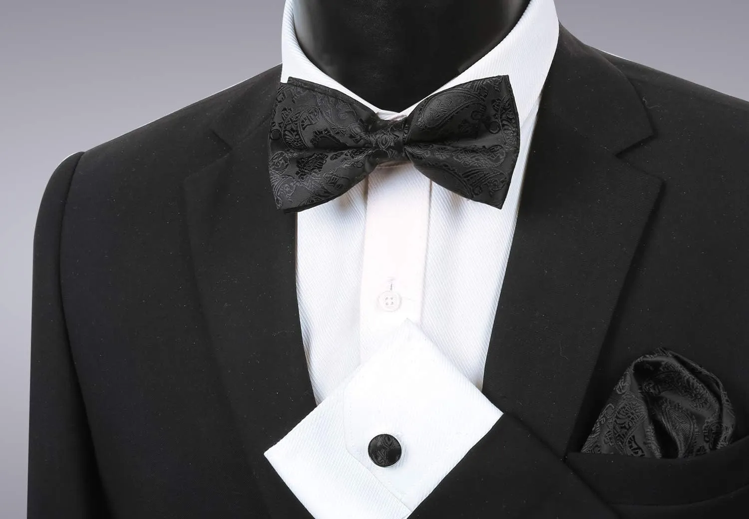 Alizeal Mens Paisley Bow Tie, Pocket Square, Cufflinks Set