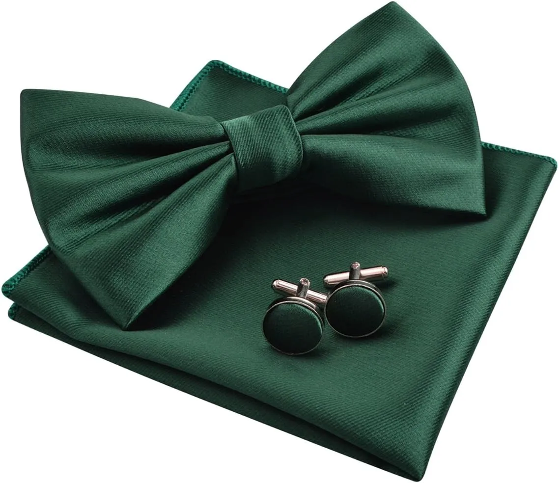 Alizeal Mens Tuxedo Bow Tie, Hanky and Cufflinks Set