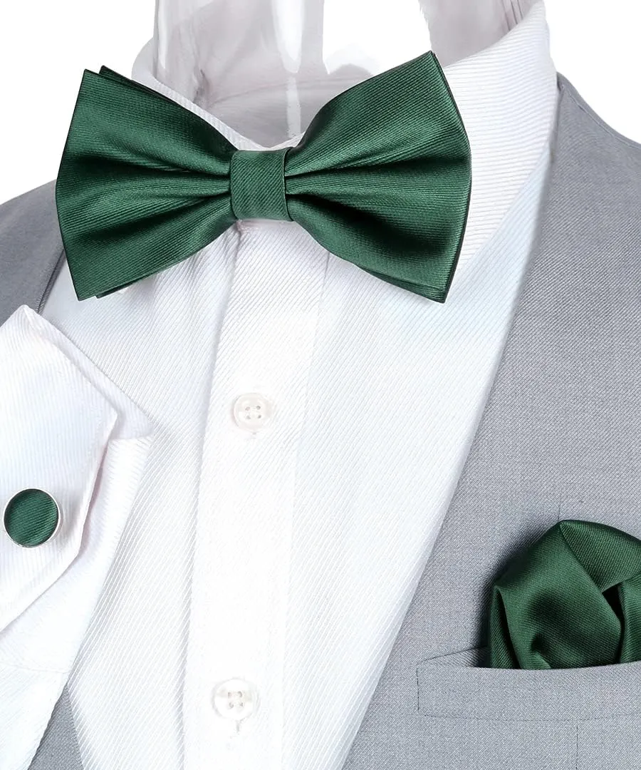 Alizeal Mens Tuxedo Bow Tie, Hanky and Cufflinks Set