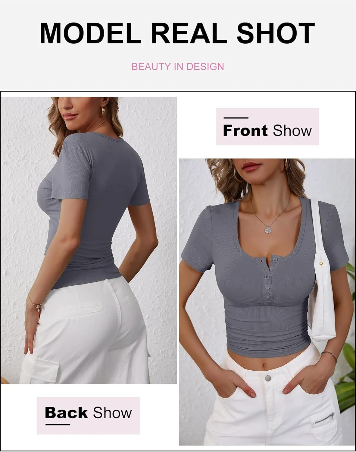 ANRABESS Women's 2025 Spring Summer Short Sleeve Tops Ribbed Knit Henley Button Up Slim Fit Basic Casual T Shirts Blouse