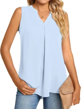 Anyhold Women's Chiffon Tank Tops Sleeveless V Neck Blouse Dressy Casual Tops Office Work Shirts