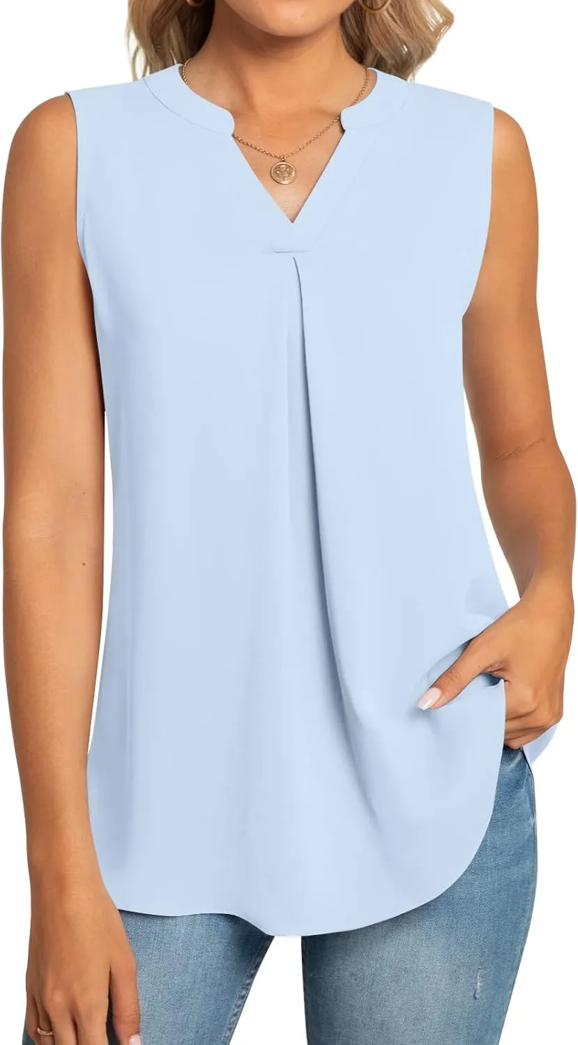 Anyhold Women's Chiffon Tank Tops Sleeveless V Neck Blouse Dressy Casual Tops Office Work Shirts