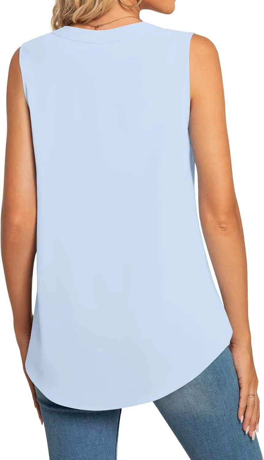Anyhold Women's Chiffon Tank Tops Sleeveless V Neck Blouse Dressy Casual Tops Office Work Shirts