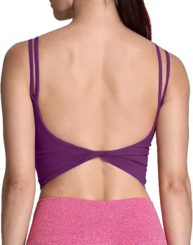 Aoxjox Women's Workout Sports Bras Fitness Padded Backless Yoga Crop Tank Top Twist Back Cami