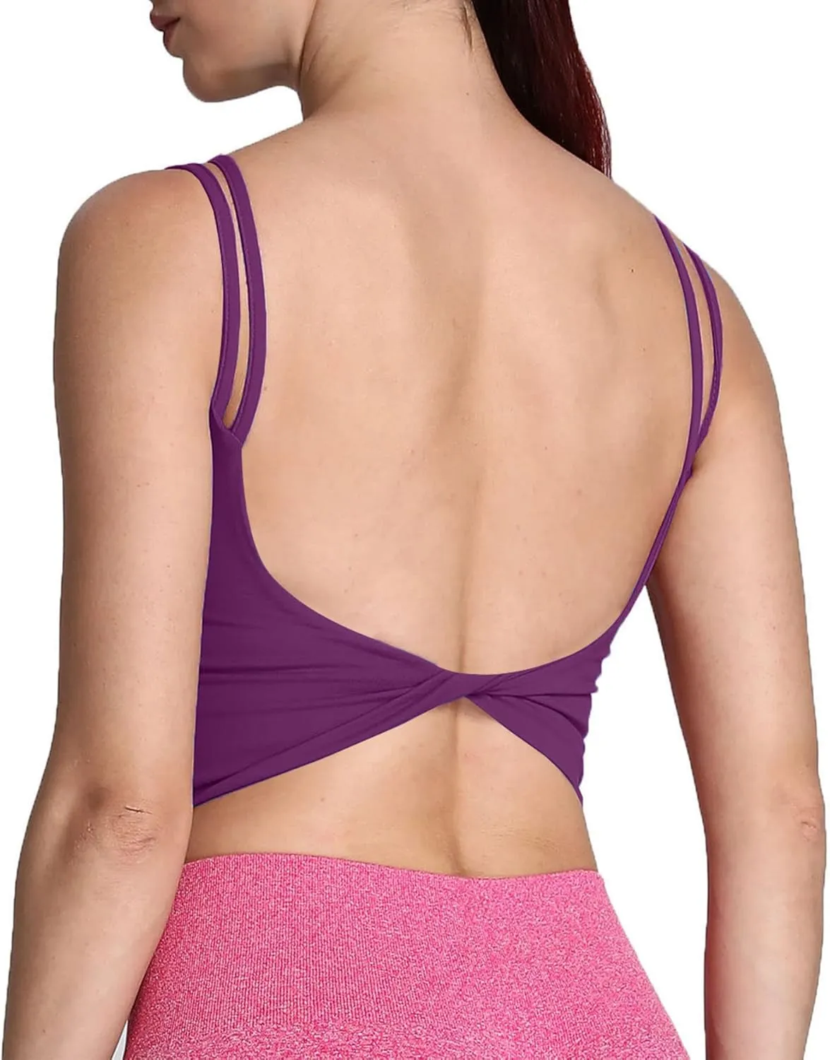 Aoxjox Women's Workout Sports Bras Fitness Padded Backless Yoga Crop Tank Top Twist Back Cami