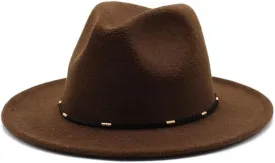 Autumn and Winter Woolen British Jazz Hat, European and American Flat Brim Top Hat Four Seasons Versatile Felt Hat Luopan Caps & Hats (Color : Dark Coffee, Size : Medium(56-58cm))