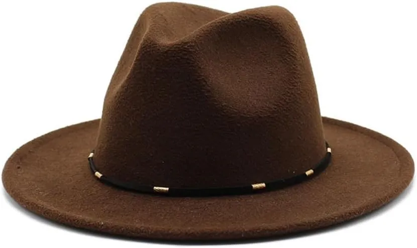 Autumn and Winter Woolen British Jazz Hat, European and American Flat Brim Top Hat Four Seasons Versatile Felt Hat Luopan Caps & Hats (Color : Dark Coffee, Size : Medium(56-58cm))