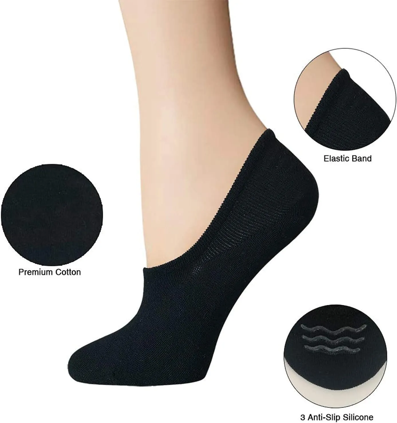 BERING No Show Socks Womens 6 Pairs Low Cut Ankle Footies for Flats Sneaker Slip On Loafer