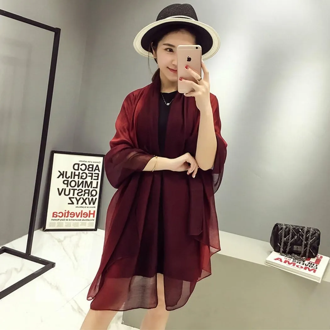 Cotton Silk Scarf Elegant Soft Wraps Color Shade Scarves for Women