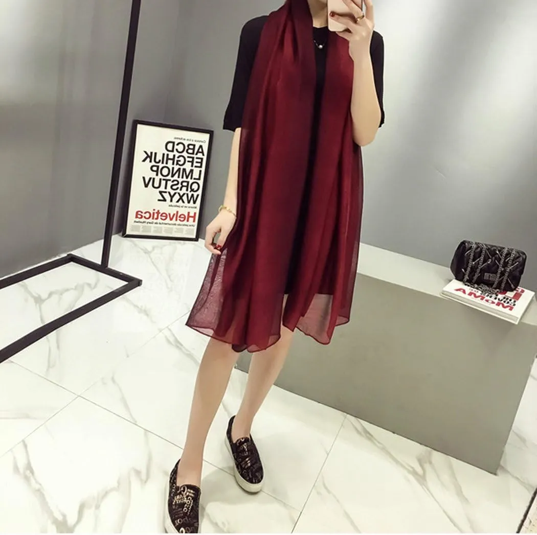 Cotton Silk Scarf Elegant Soft Wraps Color Shade Scarves for Women