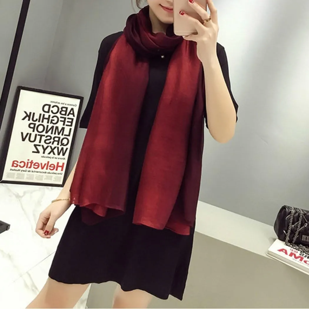 Cotton Silk Scarf Elegant Soft Wraps Color Shade Scarves for Women