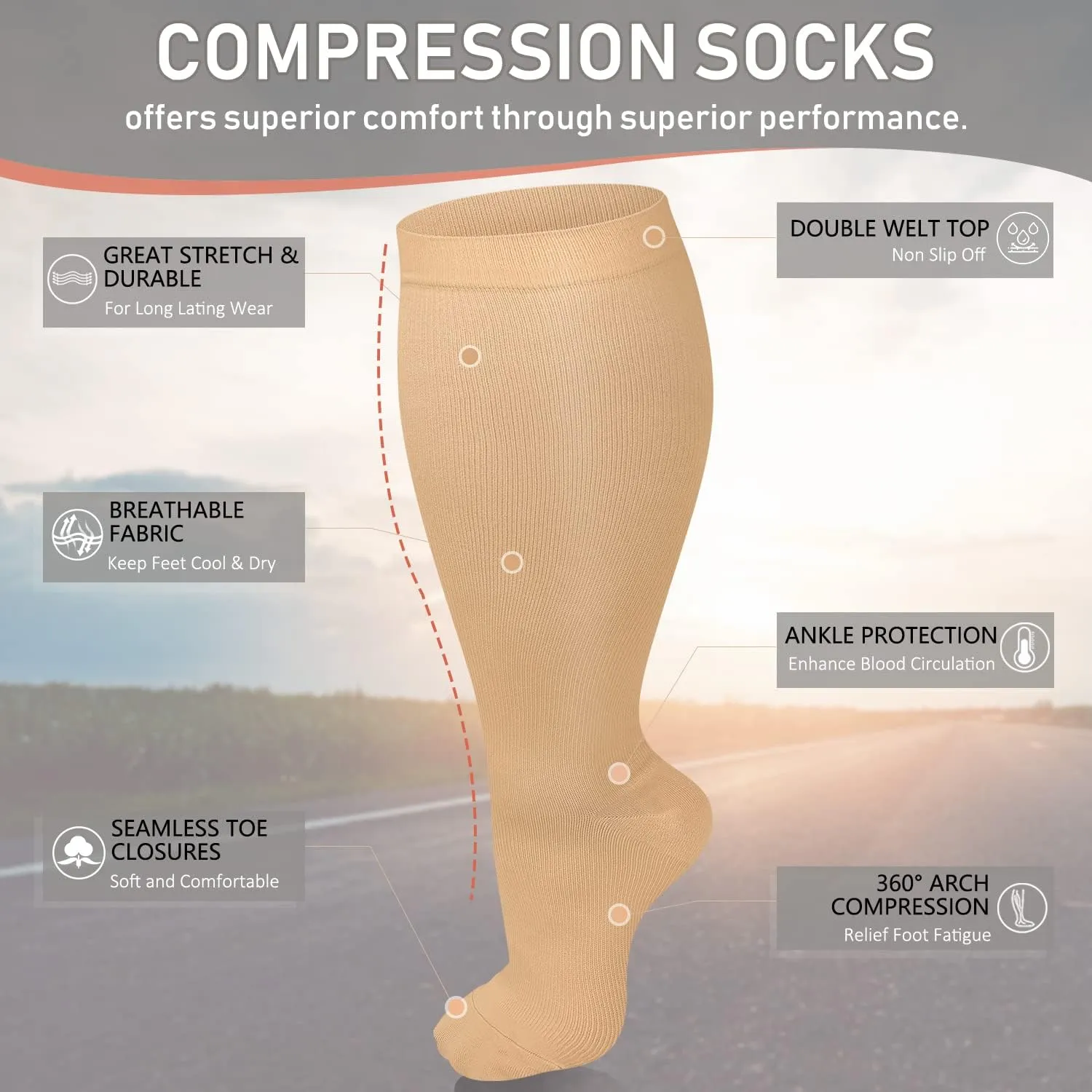 Diu Life 3 Pairs Plus Size Compression Socks for Women and Men Wide Calf Extra Knee High Support for Circulation