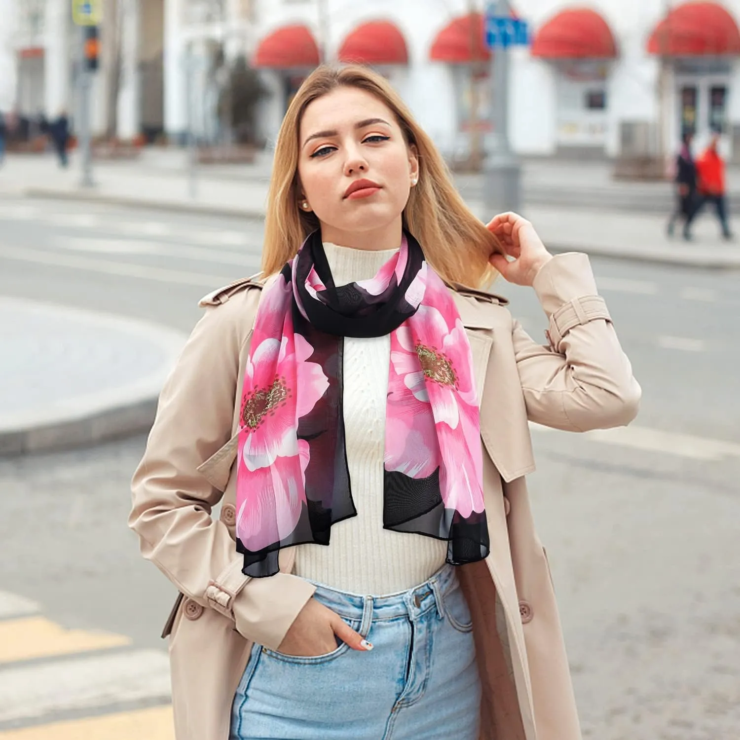 E-Clover Women Soft Floral Print Shawl Chiffon Sheer Scarf