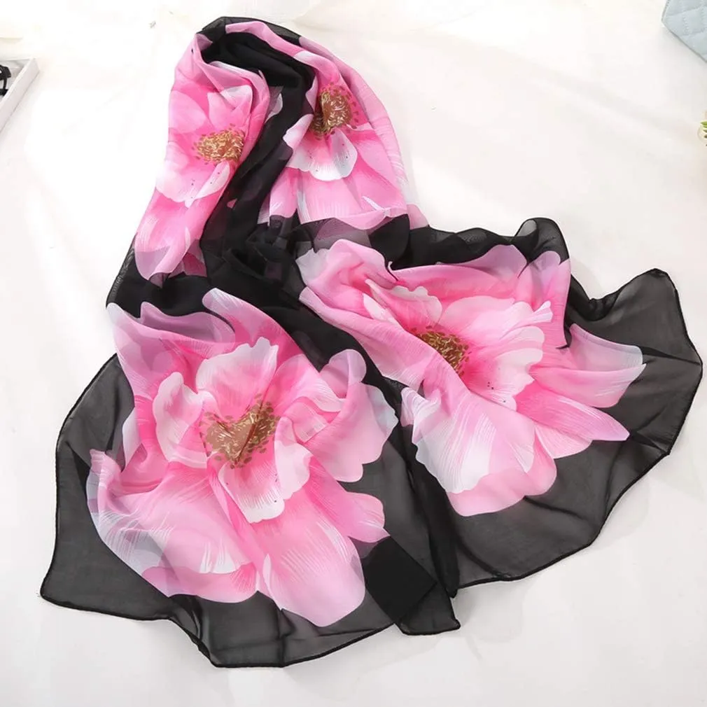 E-Clover Women Soft Floral Print Shawl Chiffon Sheer Scarf