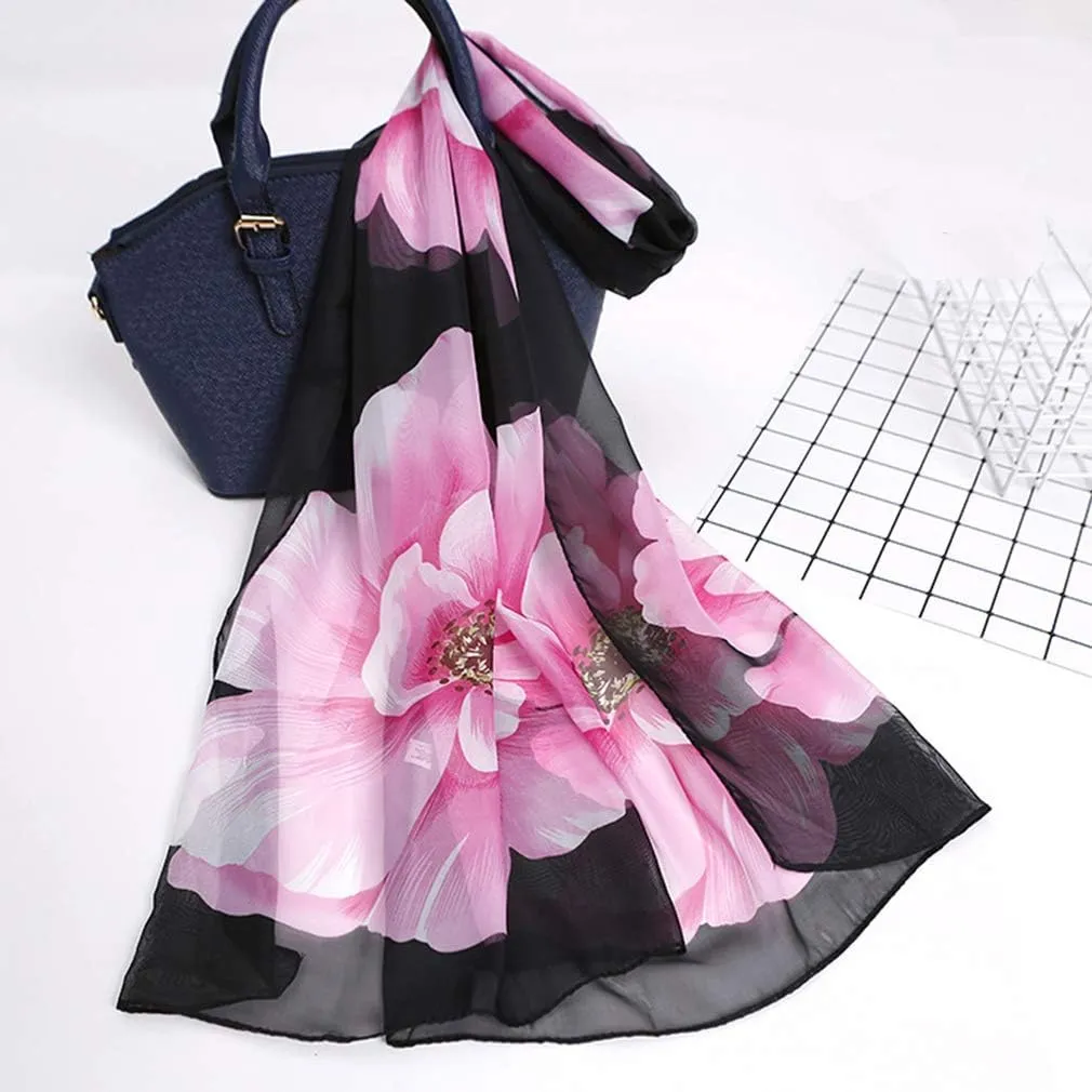 E-Clover Women Soft Floral Print Shawl Chiffon Sheer Scarf