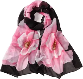 E-Clover Women Soft Floral Print Shawl Chiffon Sheer Scarf