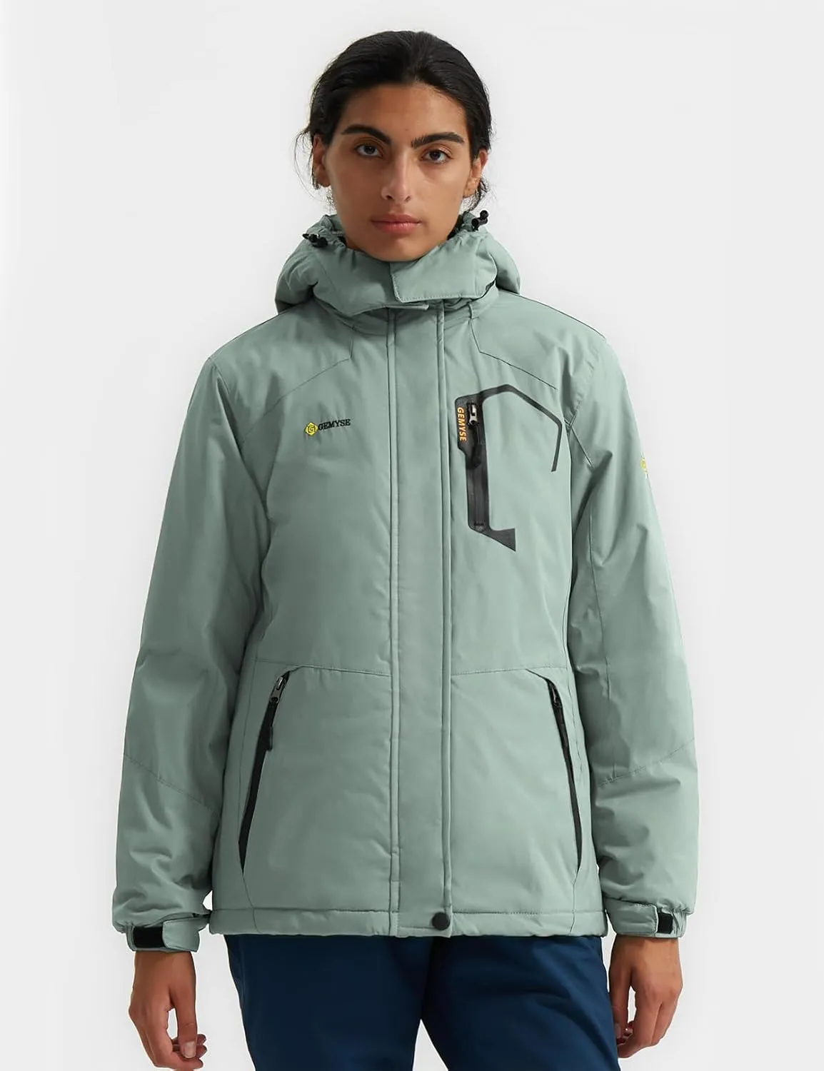 GEMYSE Women's Ski Snow Jacket Warm Winter Waterproof Coat Snowboard Rain Jacket Hooded Windproof Windbreaker