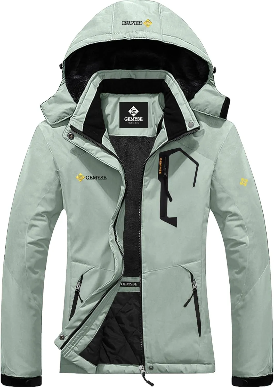 GEMYSE Women's Ski Snow Jacket Warm Winter Waterproof Coat Snowboard Rain Jacket Hooded Windproof Windbreaker