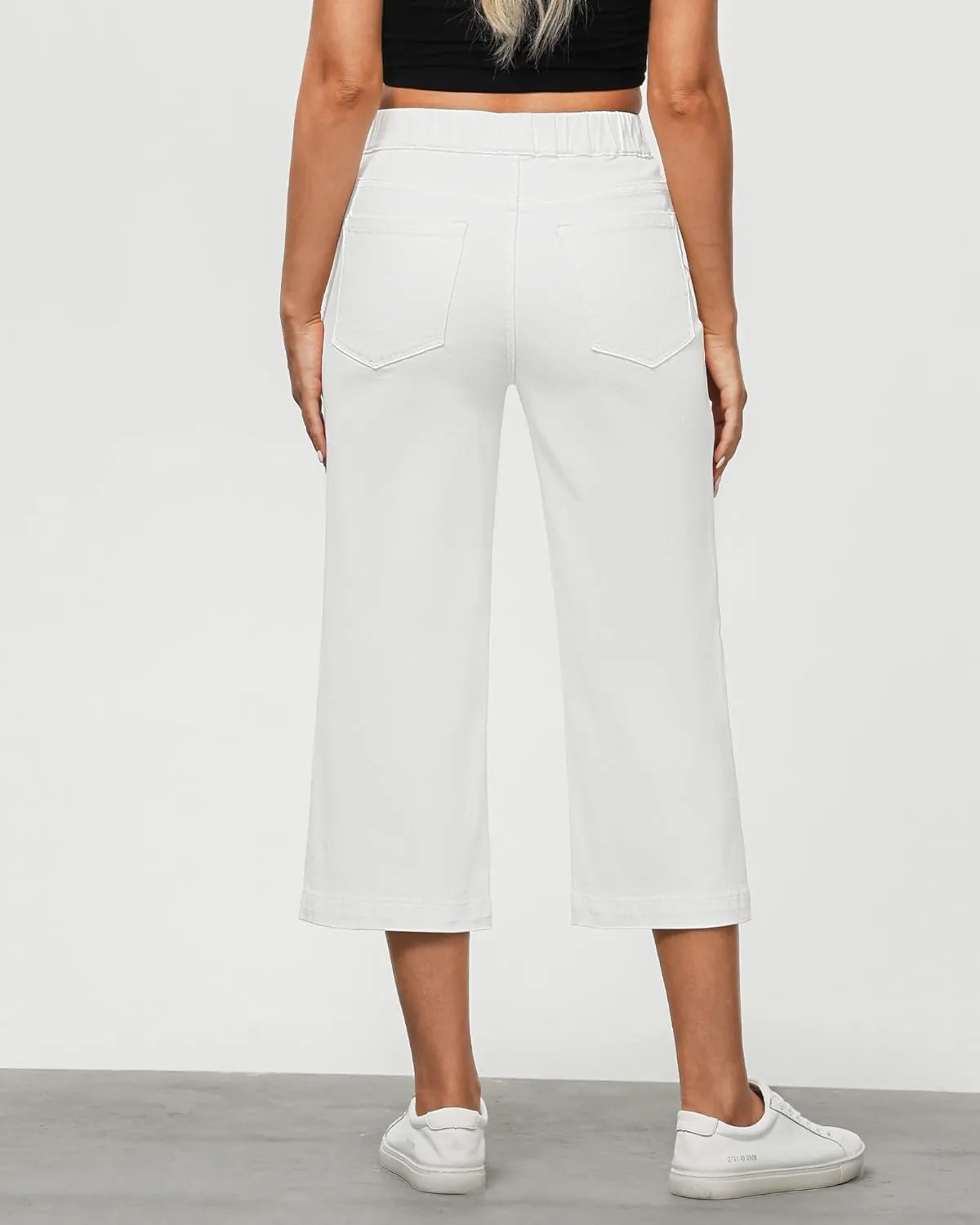 GRAPENT Capri Jeans for Women Wide Leg High Waisted Effortless Flow Pull On Stretchy Denim Elastic Waist Pants with Pockets