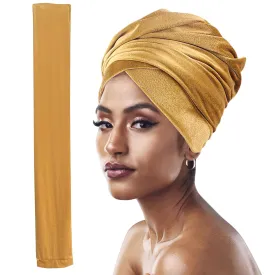 Headwraps for Black Women, 66" Extra Long Velvet Tube Hair Scarf Turban, Luxury Pleated Headscarf Ties Coverings Large Scarves, Stretch Headbands Caps Hijab for African Indian Locs Hats Swim - Gold