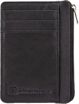 ID STRONGHOLD RFID Front Pocket Wallet Mini Minimalist Wallet Slim Wallet Genuine Leather with Zipper , Black , Small