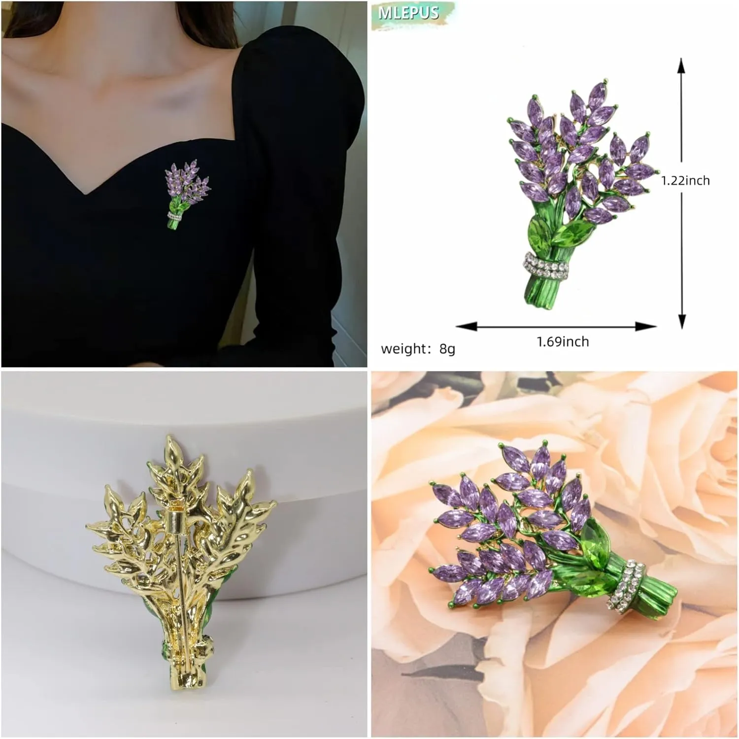 Lavender flower brooch crystal rhinestone tulip brooch elegant accessories jewelry women brooches and pins fashion jewelry wedding flowers lapel pin