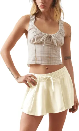 Lentta Women's Summer Mini Skort Cotton Athletic Adjustable Waistband Skirt & Inner Shorts with Pocket