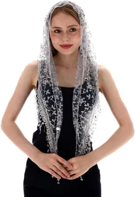 LMVERNA Triangle Lace Mantilla Veil Tulle Scarf Covering Church Veil for Mass Wedding Bridesmaids