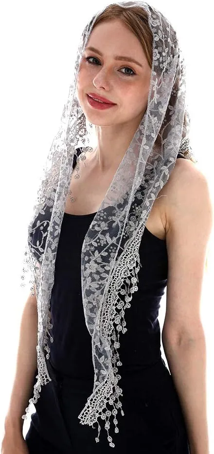 LMVERNA Triangle Lace Mantilla Veil Tulle Scarf Covering Church Veil for Mass Wedding Bridesmaids