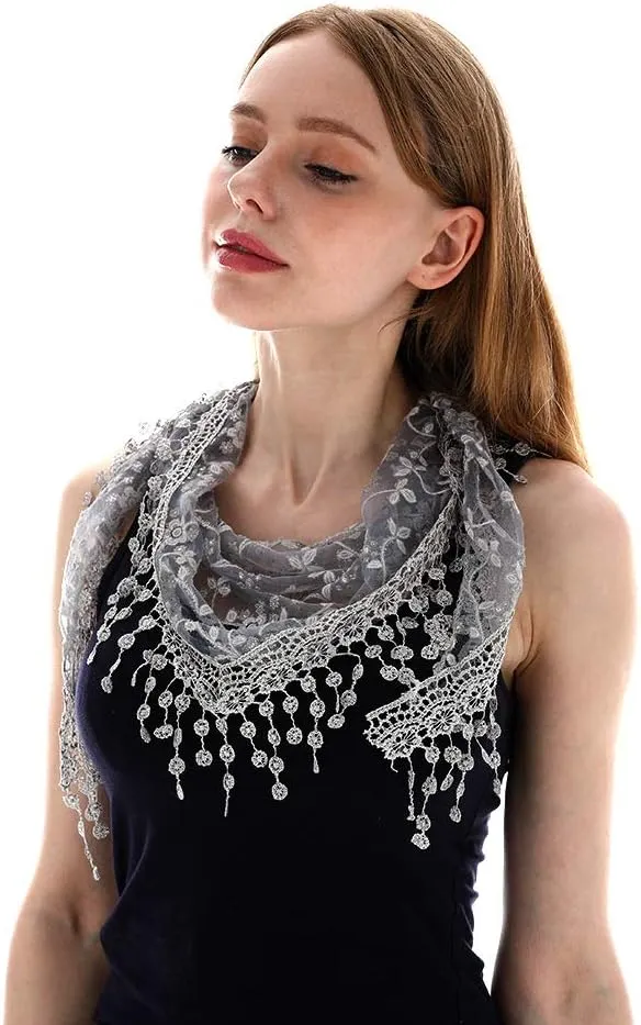 LMVERNA Triangle Lace Mantilla Veil Tulle Scarf Covering Church Veil for Mass Wedding Bridesmaids