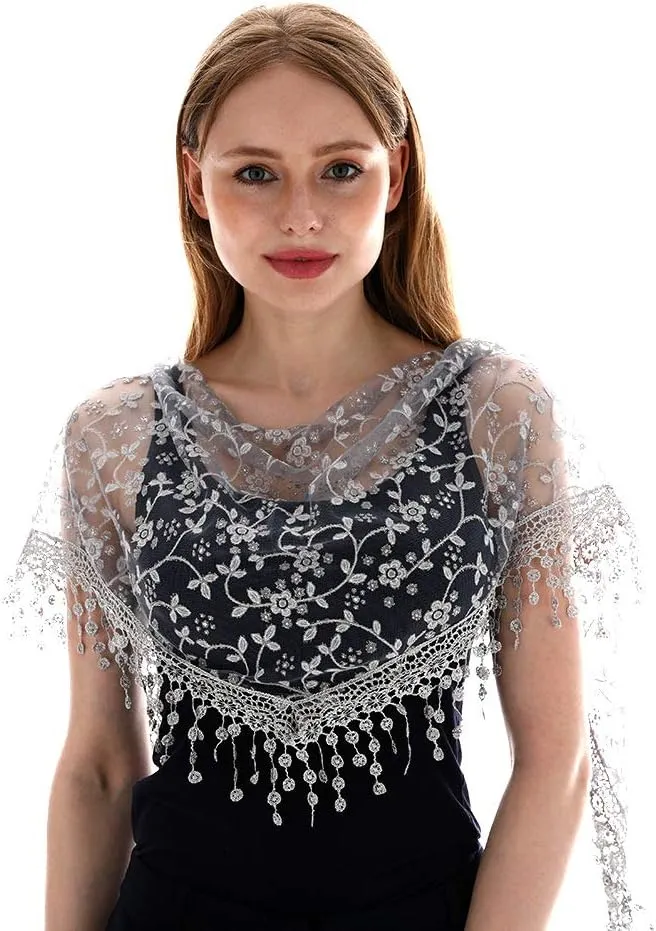 LMVERNA Triangle Lace Mantilla Veil Tulle Scarf Covering Church Veil for Mass Wedding Bridesmaids